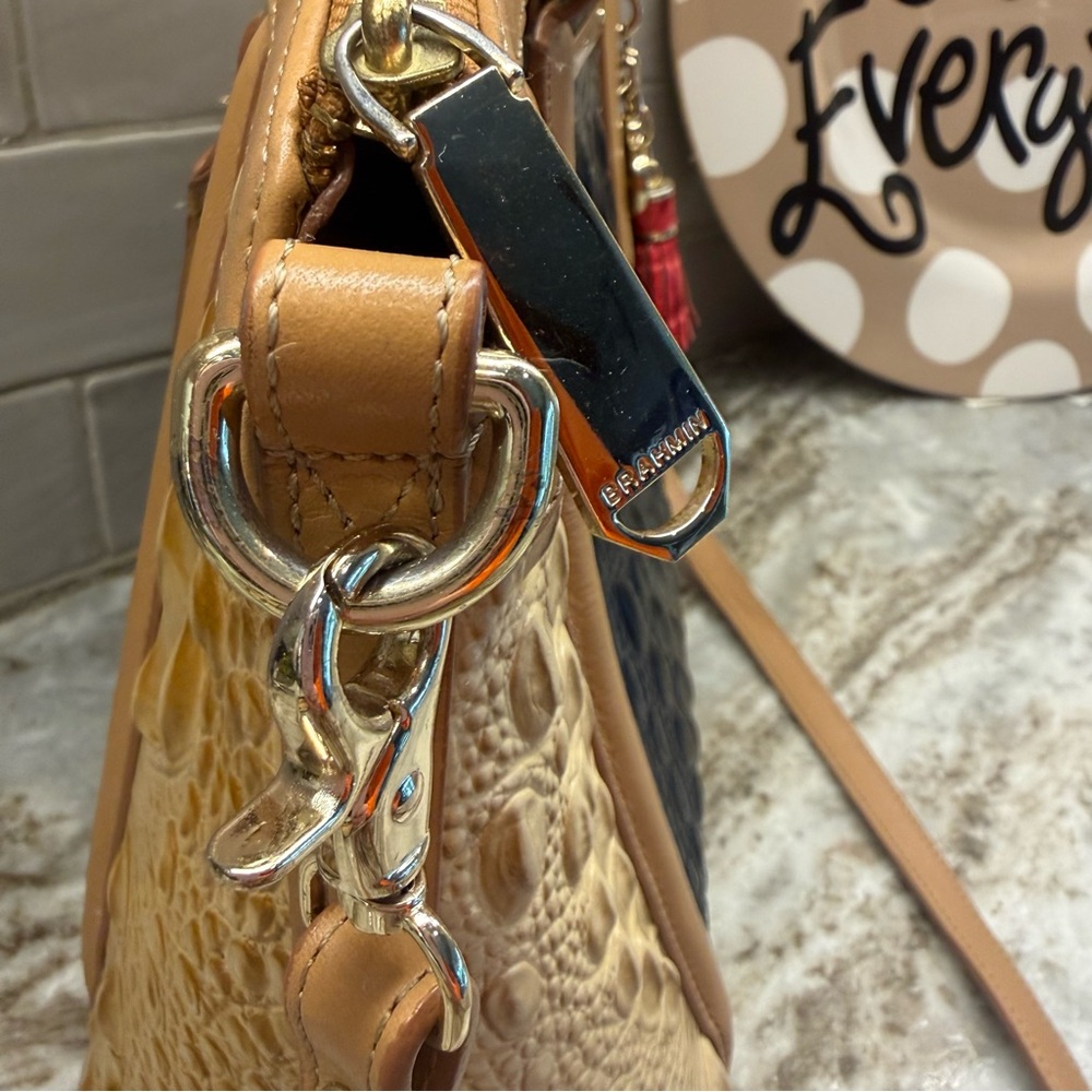 Brahmin Croc-Embossed Dome Satchel - Navy, Beige, Tan & Red Matching Wallet - Picture 7 of 16
